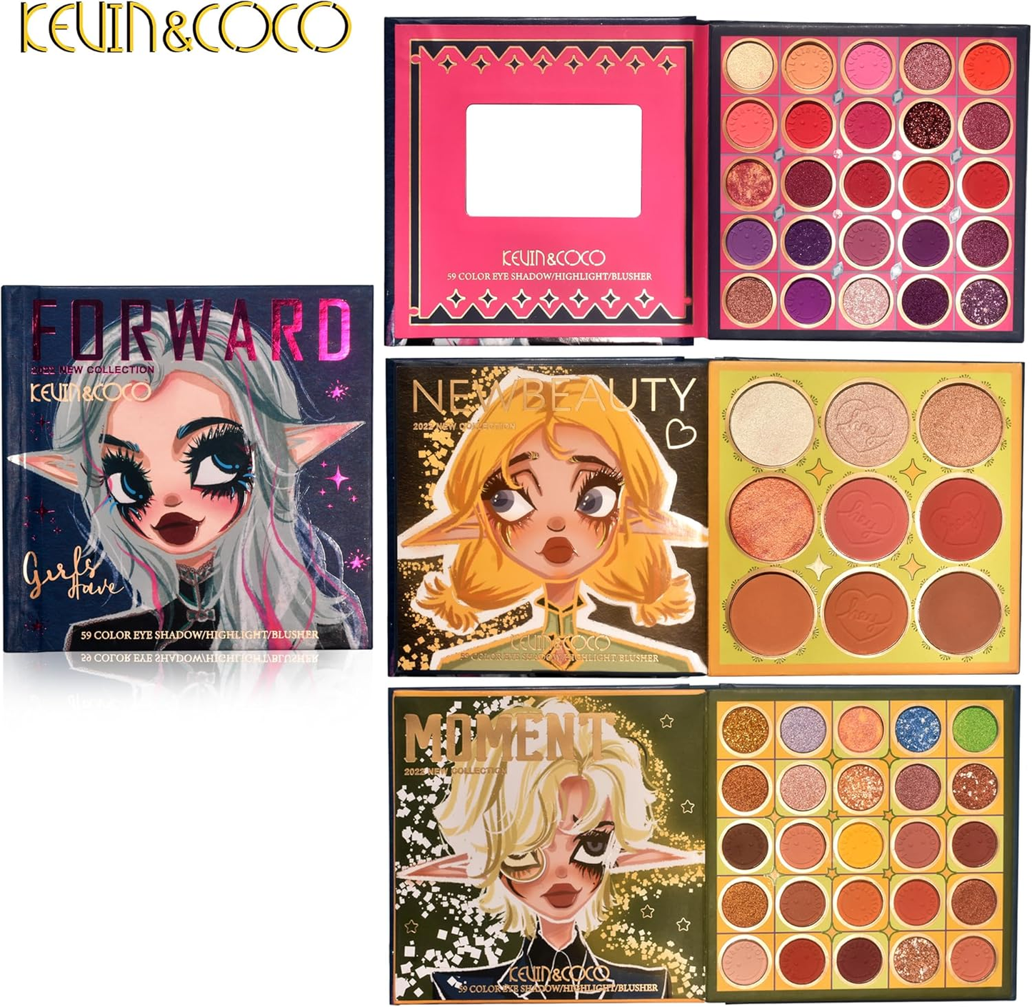 Paleta de Sombra de Ojos KEVIN & COCO, Iluminador, Colorte/Maquillaje de Contorno en Polvo, 59 Colores